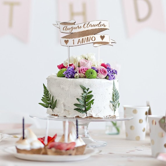 Cake Topper in Legno Happy Birthday - Decorazione Torta