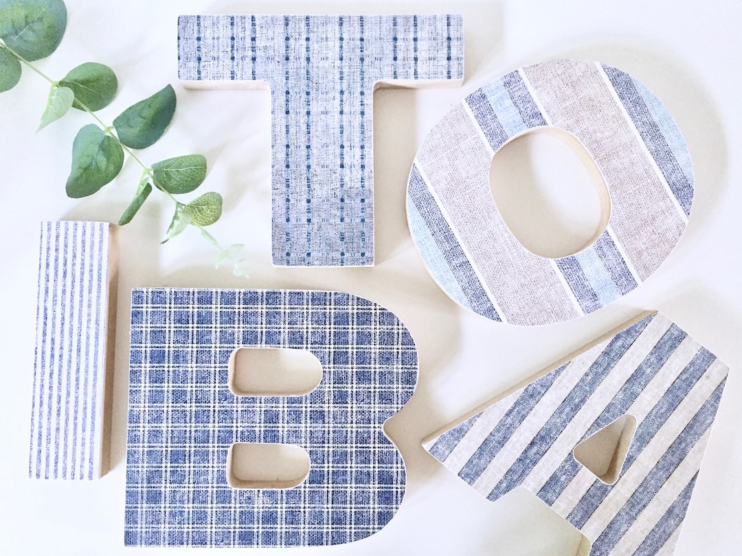Tarten Lettering Wooden Letters With Blue Tartan Patterns / Custom Wood Initials and ...