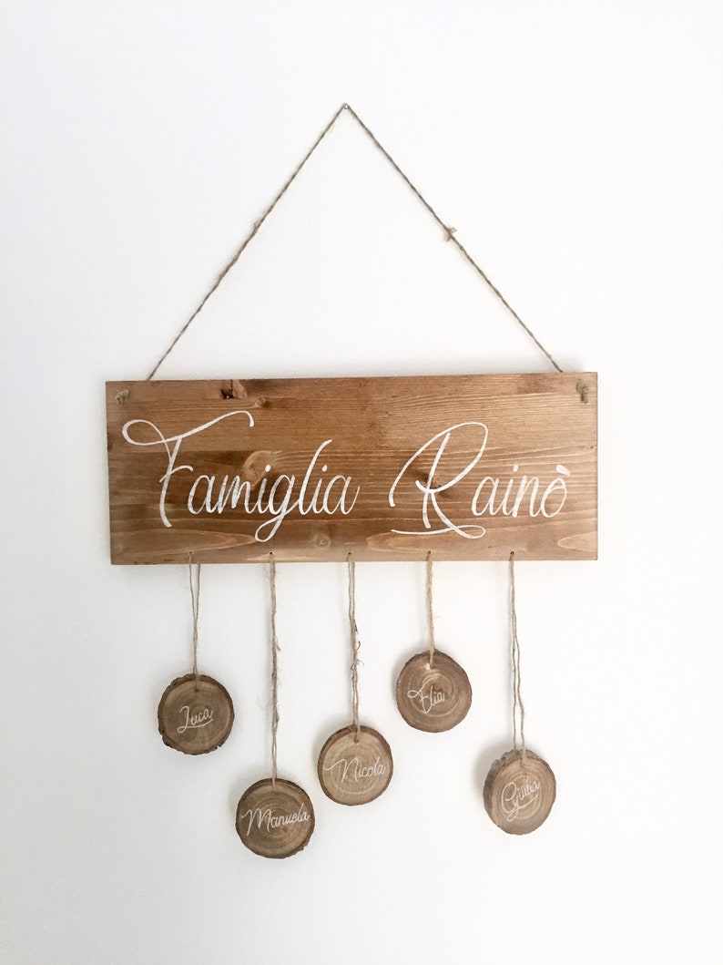 Wooden family sign with names / Rustic wood sign with personalized calligraphic script image 1