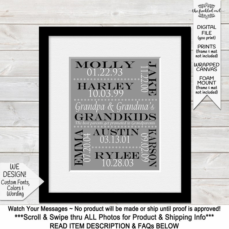 Personalized Grandparent Gifts with Grandchildren Names