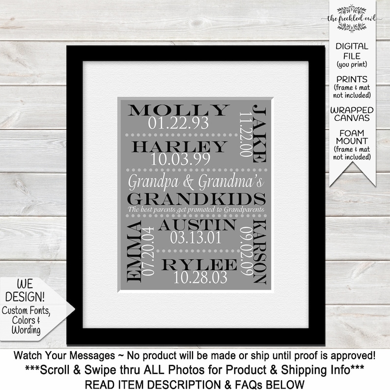 Personalized Grandparent Gifts with Grandchildren Names