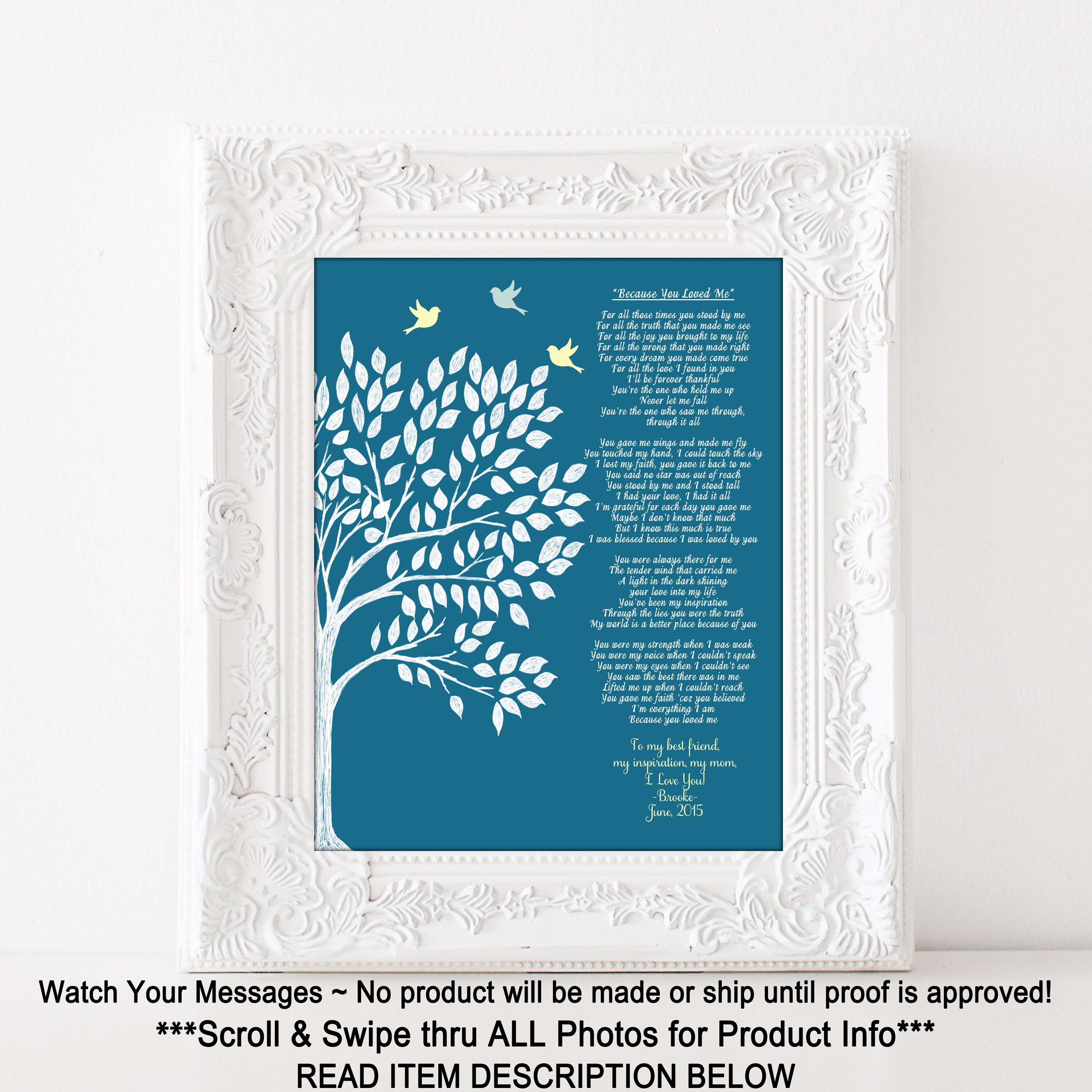 Because You Loved Me Song Gift For Mom Thank You Gifts Etsy