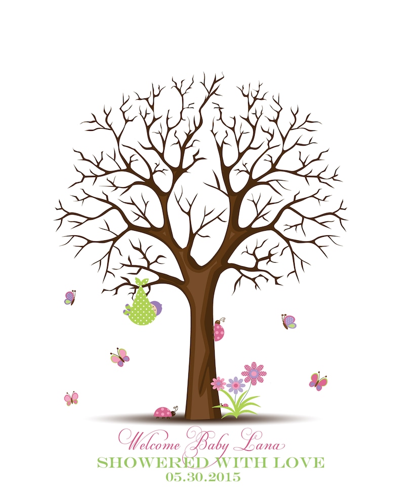 Paper Party Supplies Guest Books Its A Girl Baby Shower Butterfly And Ladybug Fingerprint Tree Guestbook Personalized Thumbprint Tree Guest Book Keepsake Nursery Decor