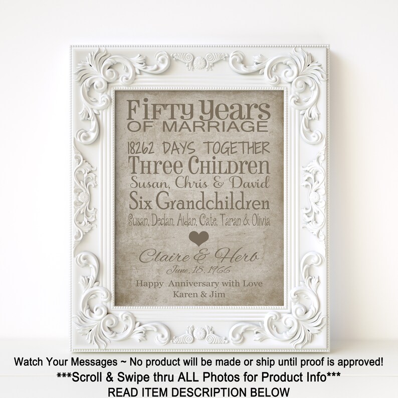 50th Anniversary Gifts For Parents 50th Wedding Anniversary Etsy