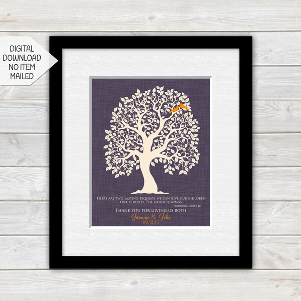 Wedding Gifts for Parents, Parent Wedding Gift, Mother of the Groom, Bride, Tree Wall Art Print, Love Birds, Roots and Wings PRINTABLE