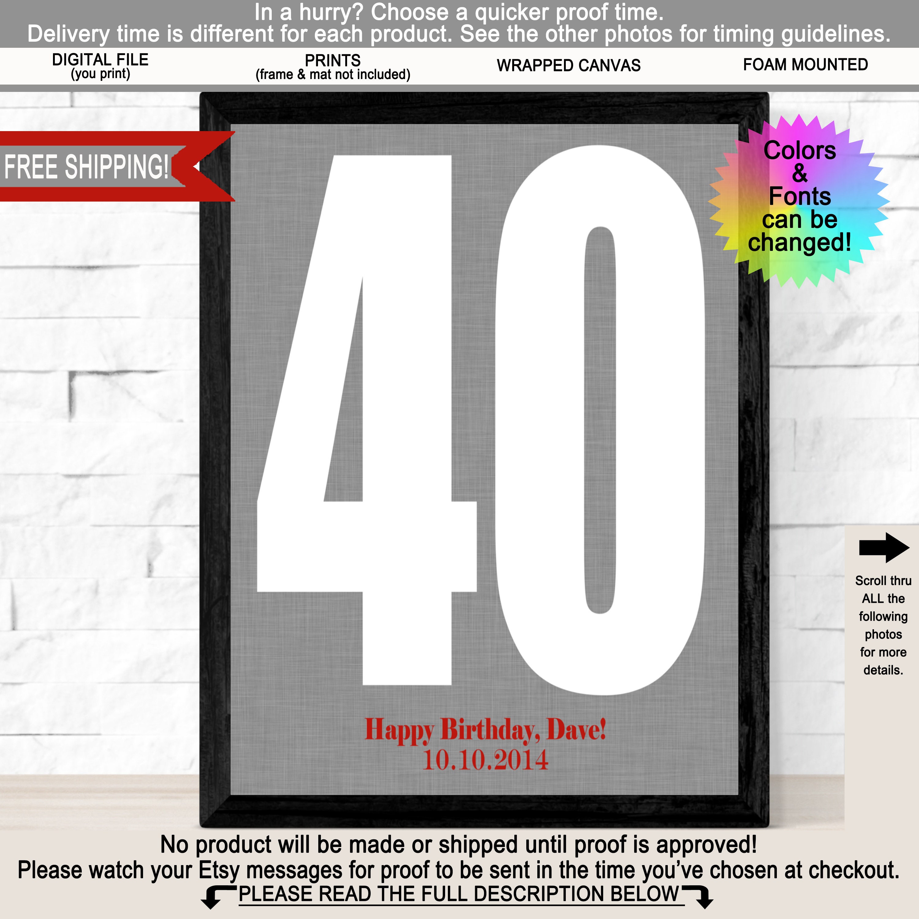 40th Birthday Guest Book Signature Print 40 Year Celebration Etsy