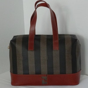 Fendi Stripe Leather/Coated Canvas Pequin Satchel Bag