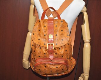 MCM Visetos Monogram Cognac Coated Canvas and Leather Backpack