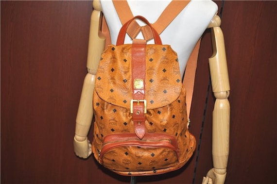 MCM Visetos Monogram Cognac Coated Canvas and Leather Backpack 