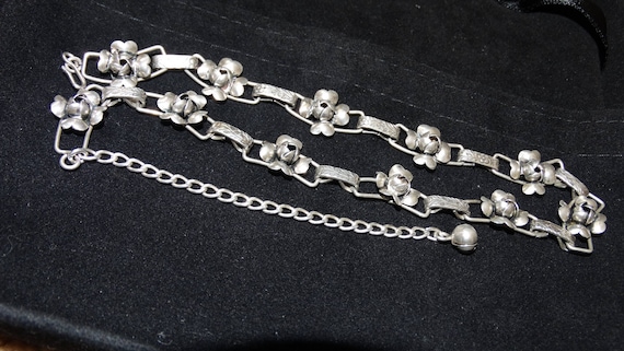 Vintage Sterling Silver Flower Rose Link Necklace - image 7