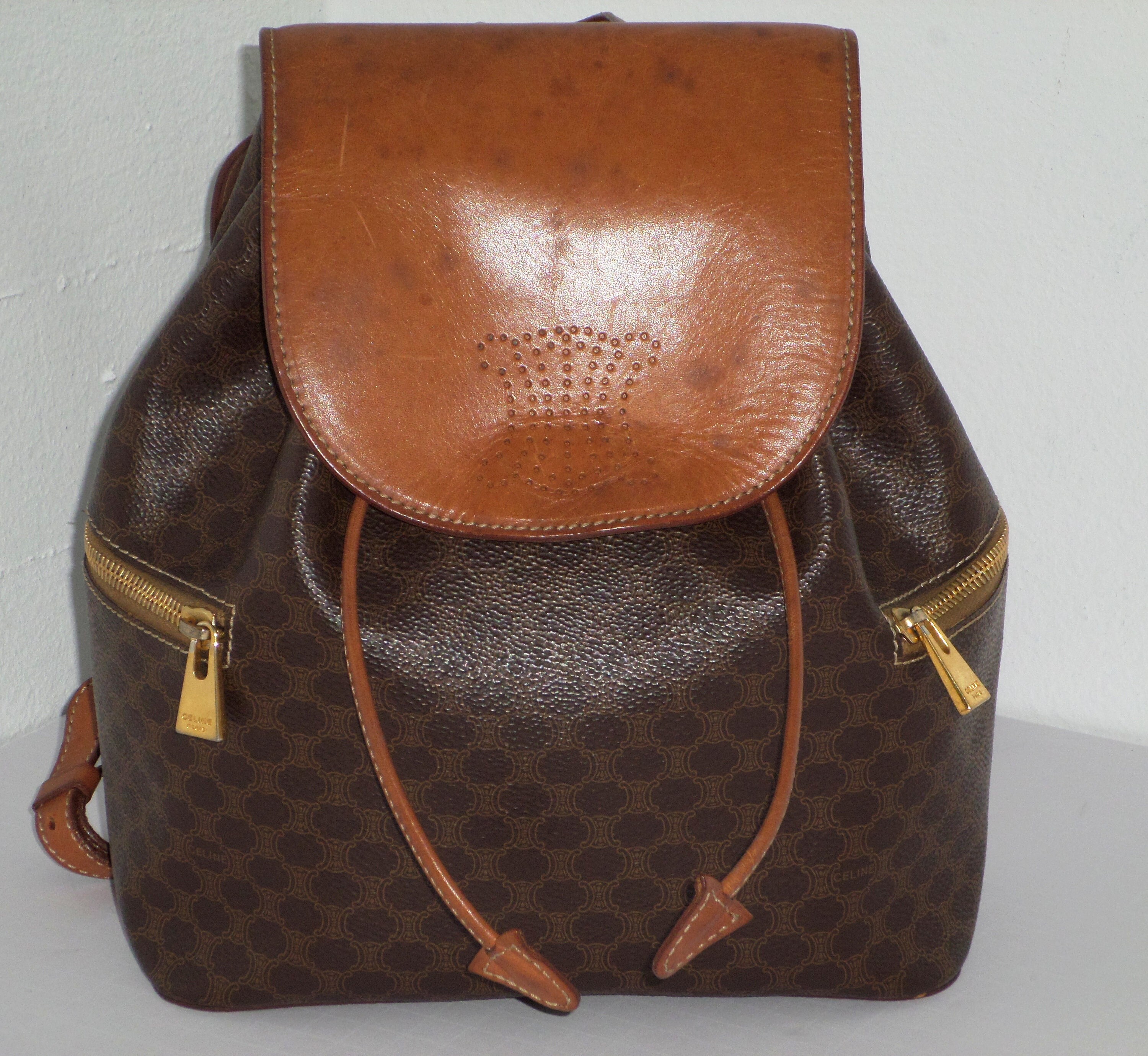 Céline Celine Old Vintage Macadam Pattern 2way Pochette Handbag PVC x  Leather Shoulder Brown ref.241041 - Joli Closet