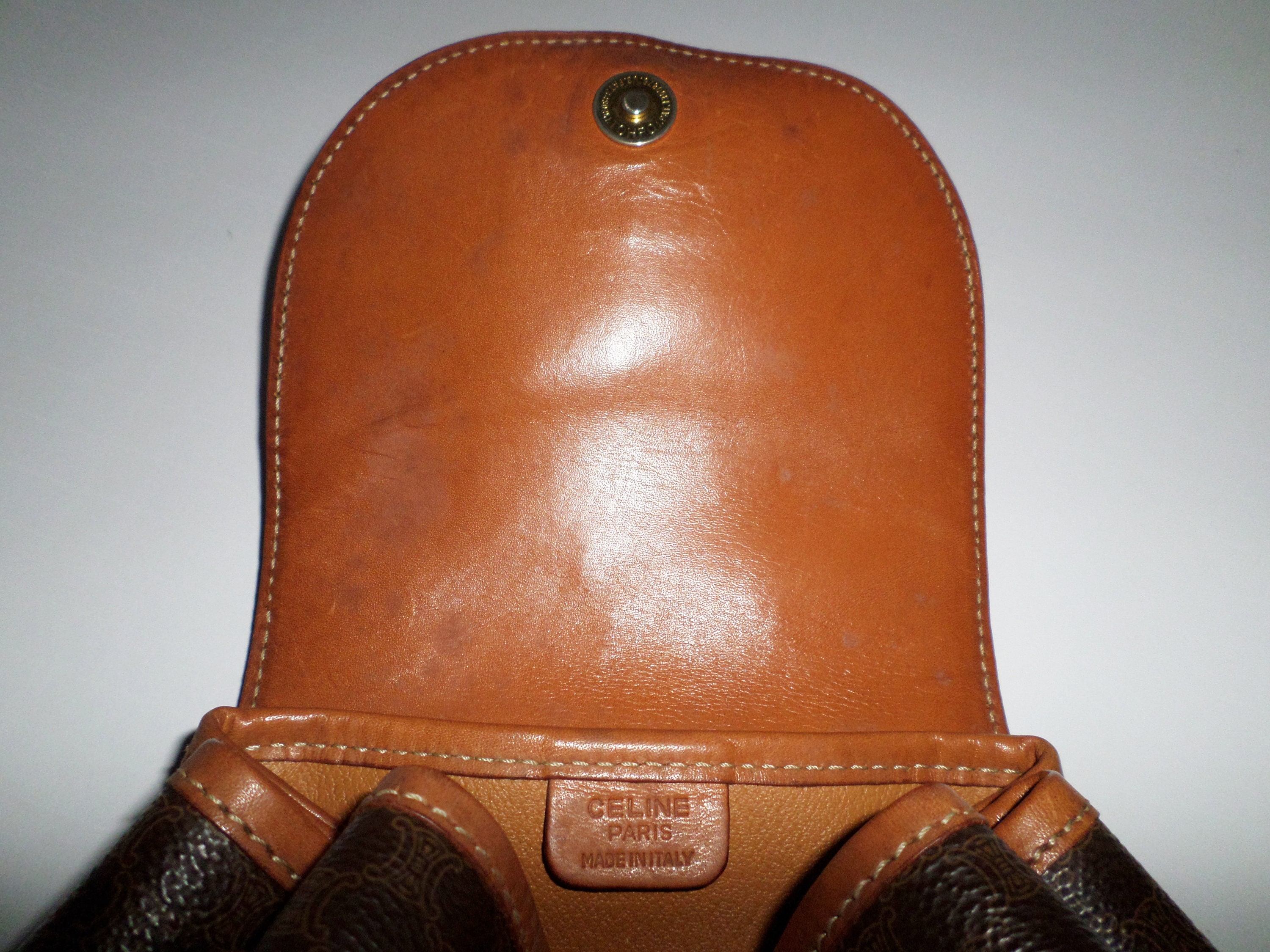 Celine Macadam Pattern T06 Brown Backpack Vintage Leather CELINE Macadam 2Way Double Mini Backpack Slingbag Brown  main image 2
