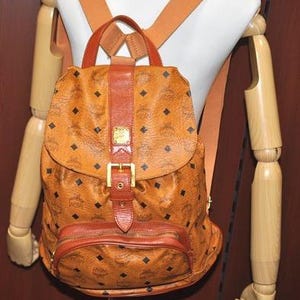 MCM Visetos Monogram Cognac Coated Canvas and Leather Backpack