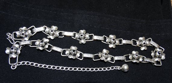 Vintage Sterling Silver Flower Rose Link Necklace - image 6