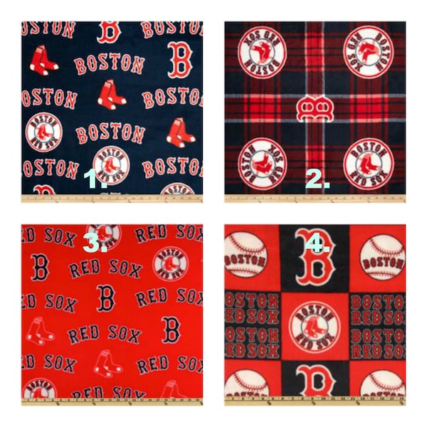 SCRAPS- Fleece Boston Red Sox Fabric, MLB Print, Navy Blue Red Gray White, Baseball Team, Sale Closeout, Polyester, Scrappy Projects