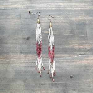 Bead Earrings with Long Fringe, Boho Beaded Earrings, Bohemian Jewelry, Shoulder Duster Earrings, Gift For Her, Statement Earrings, Handmade