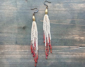 Boho Beaded Earrings, Bead Earrings with Long fringe, Statement Earrings, Bohemian Jewelry, Handwoven Earrings, Gift For Her, Handmade