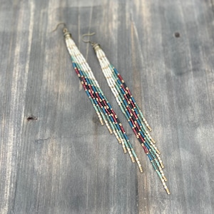 Gift For Her, Seed Bead Earrings, Bohemian Jewelry, Long Fringe Boho Beaded Earrings, Statement Earrings, Shoulder Dusters, Handmade in USA