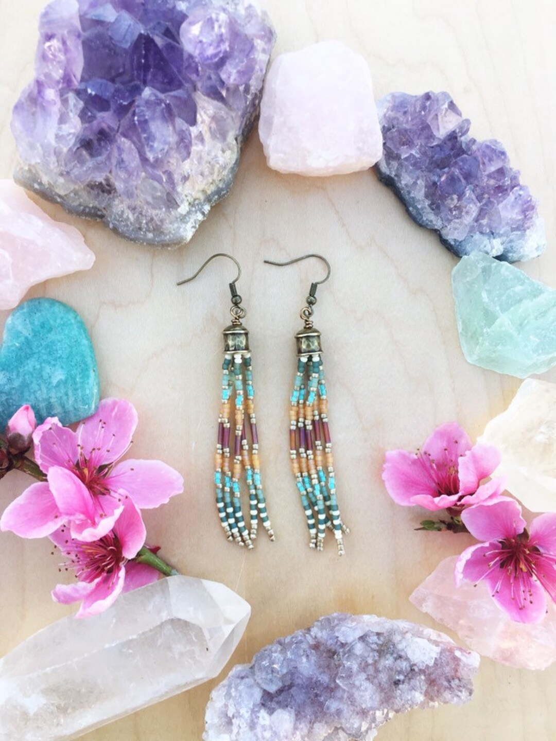 Bead Earrings, Gift for Her, Boho Beaded Earrings, Long Fringe Earrings ...