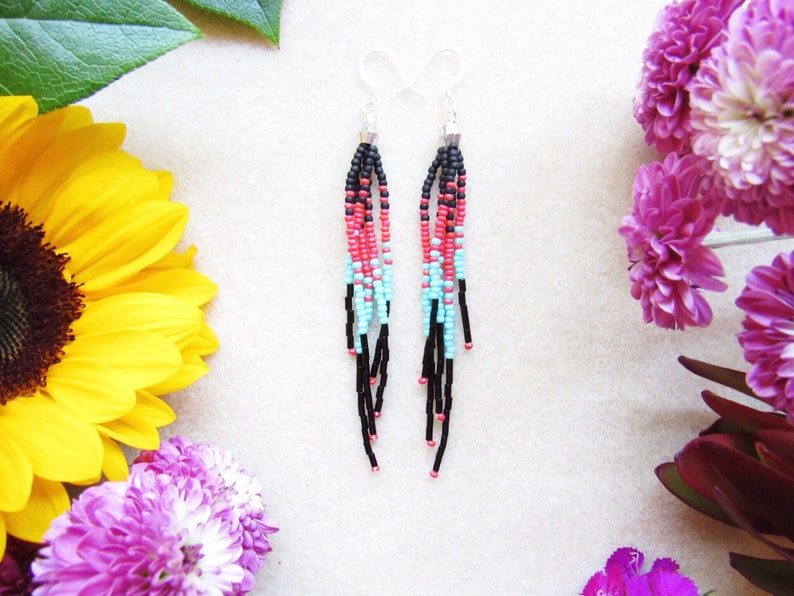 Long Seed Bead Earrings Beaded Fringe Earrings Boho Beaded Earrings Tribal Bohemian Seed Bead Earrings Boho