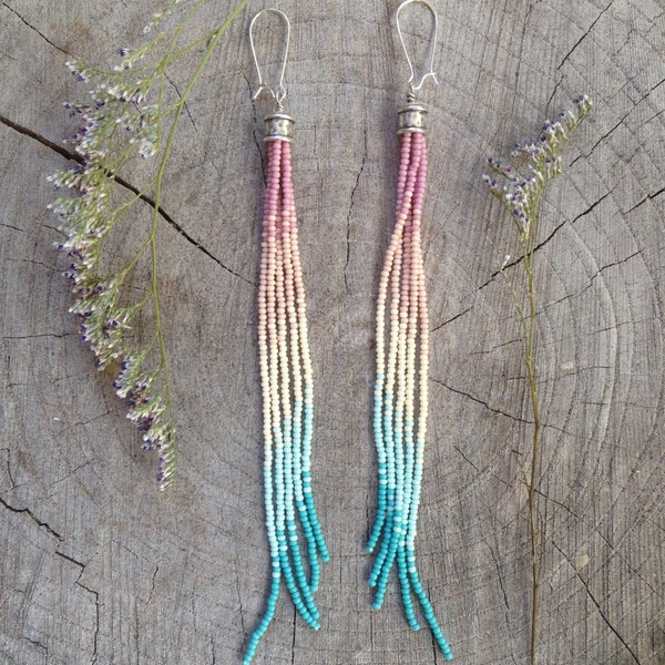 Lange Tassel Earrings, lang Beaded Earrings, zaad Bead oorbellen, Boho oorbellen van ebben hout zuidwestelijke oorbellen van ebben hout lang Fringe oorbellen