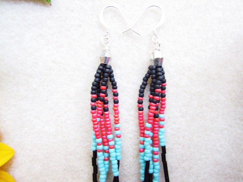 Long Seed Bead Earrings Beaded Fringe Earrings Boho Beaded Earrings Tribal Bohemian Seed Bead Earrings Boho