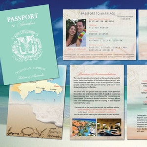 Teal Beach Wedding Passport Invitations, Travel Weddings, Destination Wedding Invites, Custom and Elegant Invitations, Unique