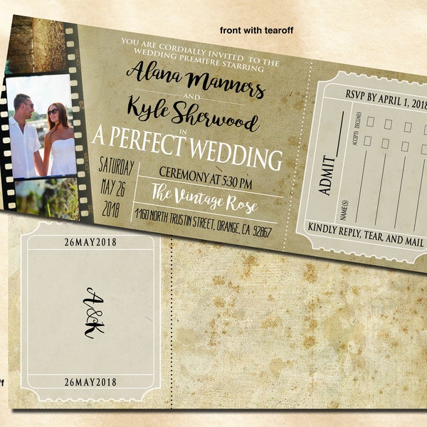 Vintage Movie Ticket Wedding Invitation Etsy