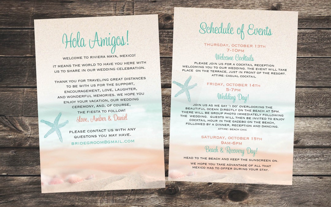Beach Themed Wedding Programs, Destination Wedding Itineraries ...