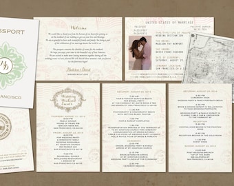 Wedding Itinerary Passport Program Booklet, Details for your Destination Beach Wedding