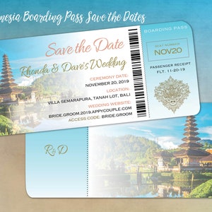 Bali Wedding Invitation Boarding Pass, Save the Dates, Wedding Tickets, Destination Weddings