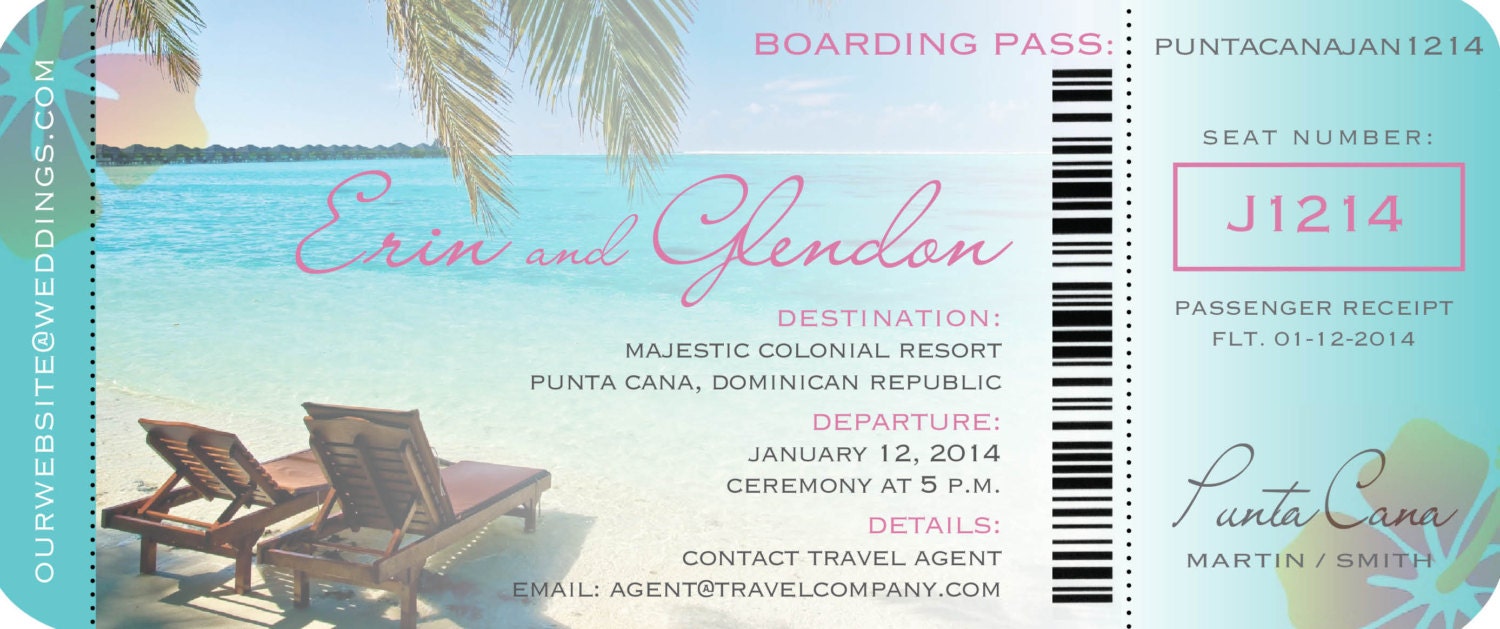 Boarding Pass Wedding Ticket Invitation For Destination Beach Etsy
