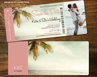 Wedding Photo Boarding Pass Invitation, Save the Date, Destination Ticket Invite, Beach Wedding Travel Theme