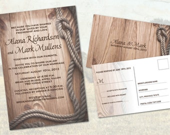 Western Wedding Invitations, Wood and Rope Theme, Rustic Brown, Cowboy Barn Weddings, Print or Digital Template offered