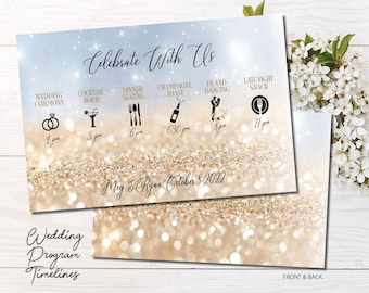 Day of Wedding Schedule Itinerary of Events Gold Sparkle Look Elegant and Fancy