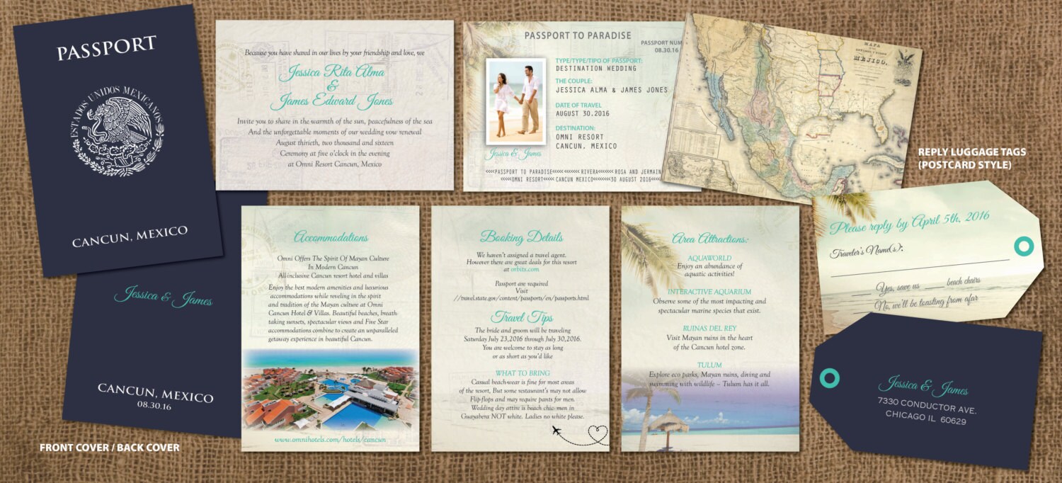 Passport Destination Wedding Invitation With Luggage Tag Etsy