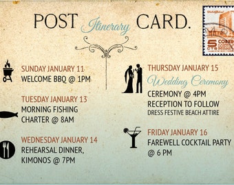 Wedding Postcard Schedule of Events Itinerary, Follow up to Wedding Invitations, Welcome to our Wedding