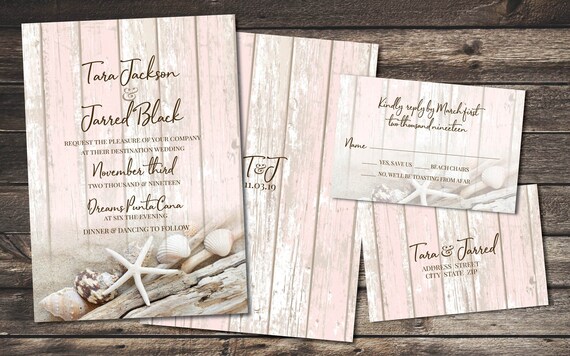 Beach Wedding Invitations Destination Weddings With Reply Etsy