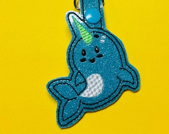 Embroidered Narwhal Keychain Backpack, Diaper bag, Gym bag or purse accessory