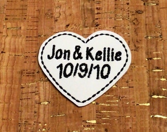 Embroidered Heart Save the Date Magnet: Personalized Wedding Favor