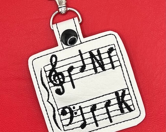 Embroidered Band Geek musical note key fob, bag tag, backpack tag