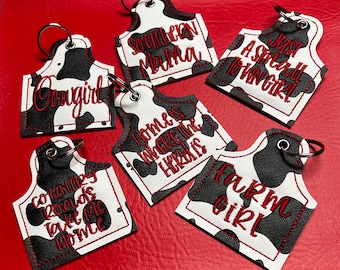 Embroidered Cow Tag Keychain: Personalized Luggage or Backpack Tag