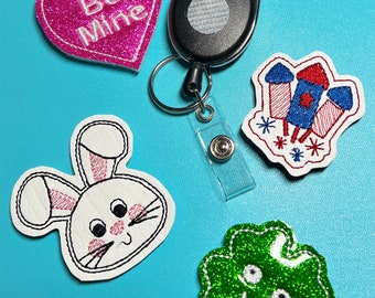 Seasonal Interchangeable Badge Reel Toppers: Valentines, Easter, St. Patrick’s Day, July 4th