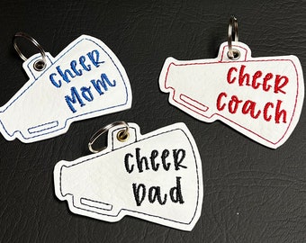 Personalized Embroidered Megaphone Keyfob: Cheerleader Backpack Tag