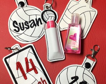 Embroidered Personalized Volleyball Keychain: Chapstick, Sanitizer, ID Holder