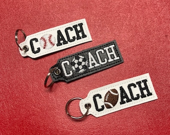 Embroidered, monogrammed, Sports, soccer, football, baseball, basketball coach keychain