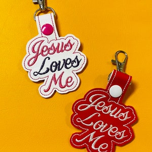 Embroidered Jesus Loves Me Christian key fob, backpack tag, luggage tag, lunchbox tag, etc