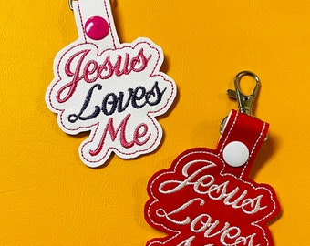 Embroidered "Jesus Loves Me" Key Fob: Christian Backpack Tag