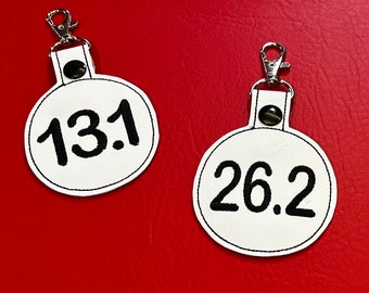 Embroidered 13.1 Half Marathon Keychain: Waterproof Gym Bag Tag