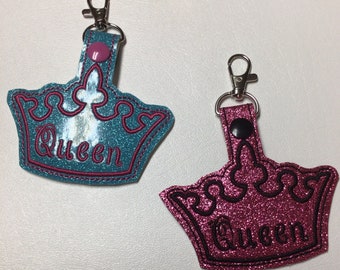 Embroidered Glitter Crown Keychain, Personalized Monogram Key Fob